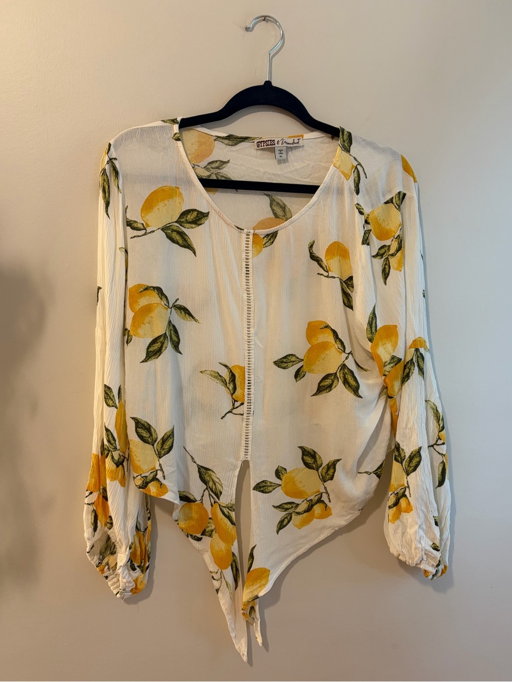 Tie-Bottom Lemon-Print Top